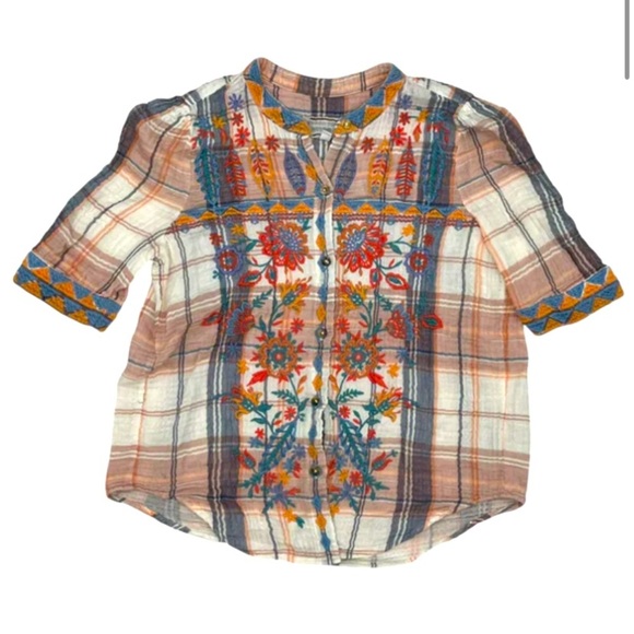Johnny was plaid heavily embroidered button up floral casual boho cotton winter - Picture 5 of 11